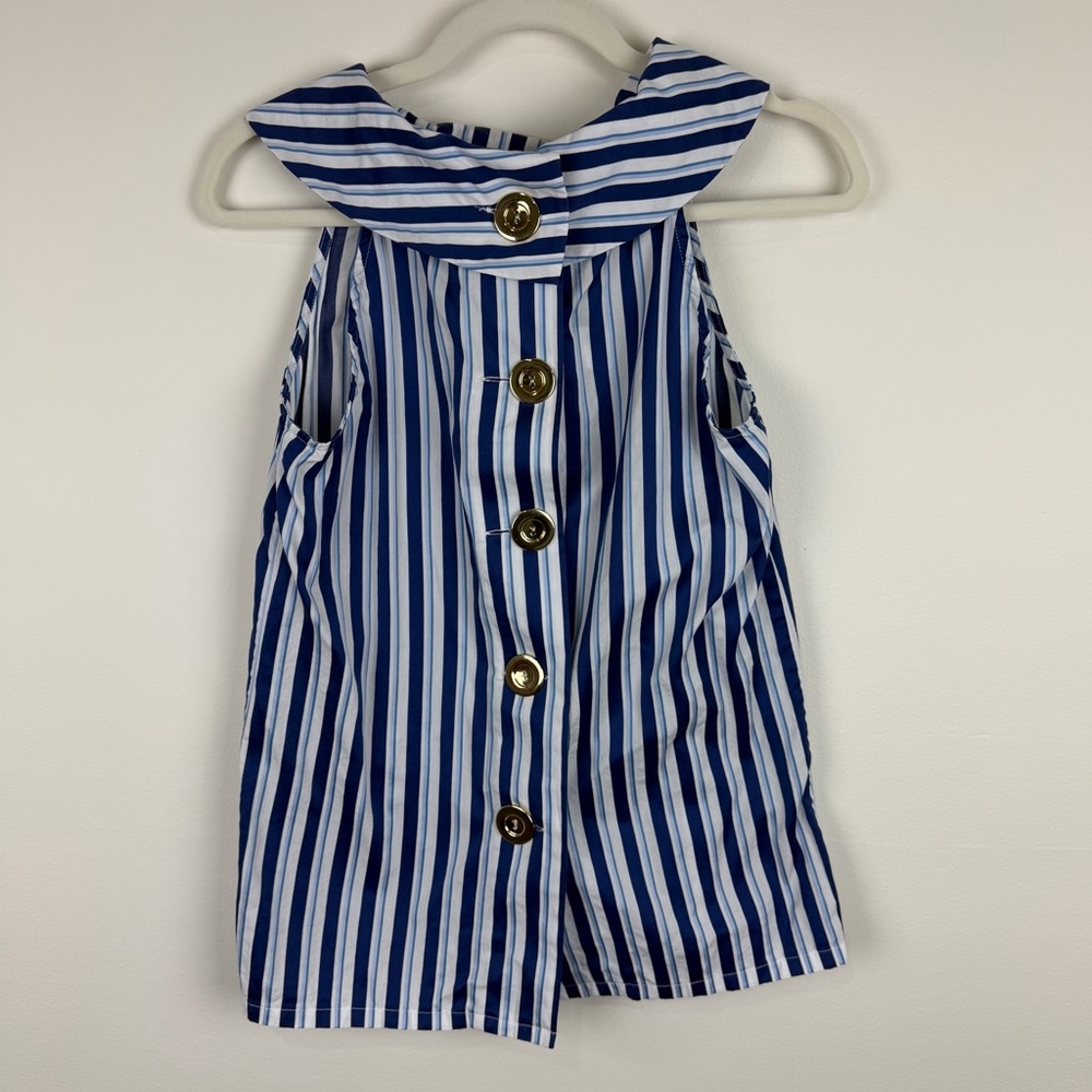 Sara Campbell Blue White Stripe Sleeveless Sailor Collar Nautical Top Sz S